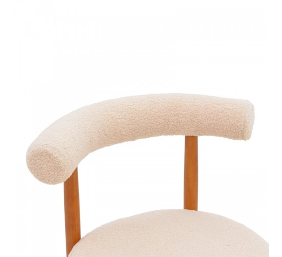 Καρέκλα Fenza μπεζ μπουκλέ ύφασμα-πόδι ξύλο οξιάς σε καρυδί απόχρωση 60x54x75εκ Υλικό: TEDDY FABRIC - BEECH WOOD LEGS 332-000016