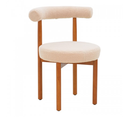 Καρέκλα Fenza μπεζ μπουκλέ ύφασμα-πόδι ξύλο οξιάς σε καρυδί απόχρωση 60x54x75εκ Υλικό: TEDDY FABRIC - BEECH WOOD LEGS 332-000016