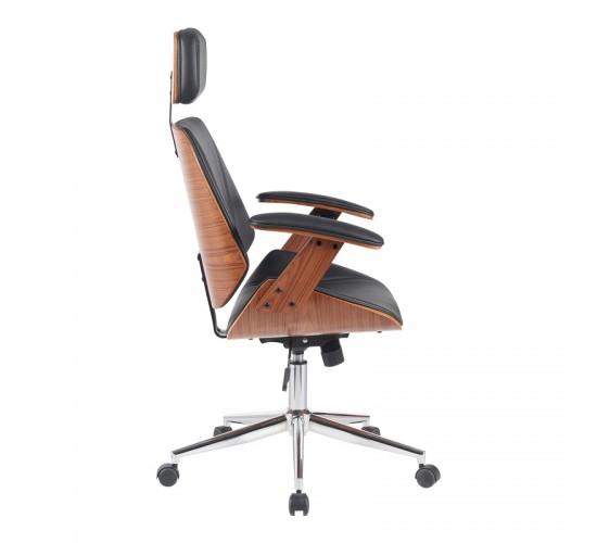 Καρέκλα γραφείου διευθυντή Fetseno μαύρο pu-βάση χρωμίου 53x56x113.5-123.5εκ Υλικό: WOOD - PU - METAL 332-000018