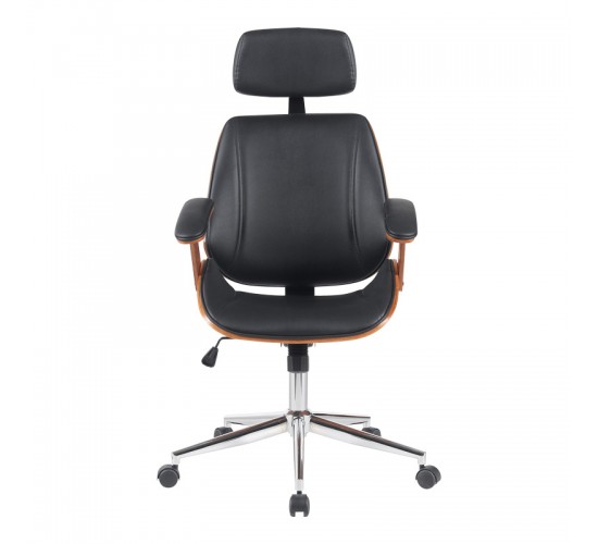 Καρέκλα γραφείου διευθυντή Fetseno μαύρο pu-βάση χρωμίου 53x56x113.5-123.5εκ Υλικό: WOOD - PU - METAL 332-000018