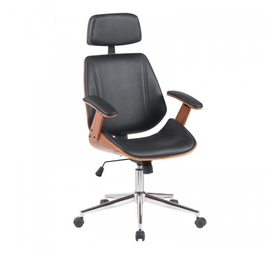 Καρέκλα γραφείου διευθυντή Fetseno μαύρο pu-βάση χρωμίου 53x56x113.5-123.5εκ Υλικό: WOOD - PU - METAL 332-000018