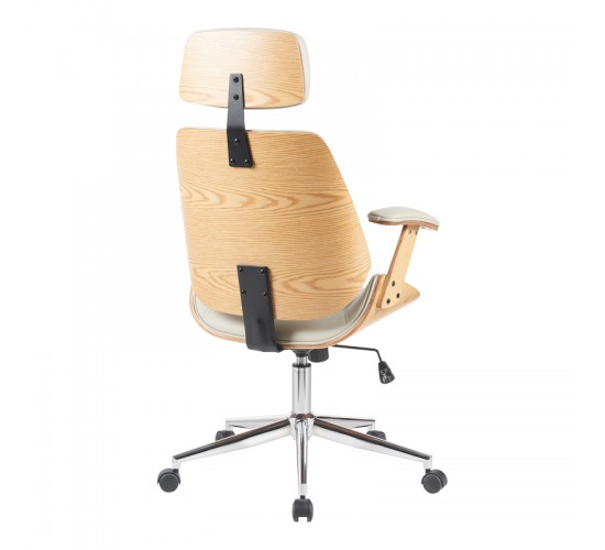 Καρέκλα γραφείου διευθυντή Fetseno μπεζ pu-βάση χρωμίου 53x56x113.5-123.5εκ Υλικό: WOOD - PU - METAL 332-000019