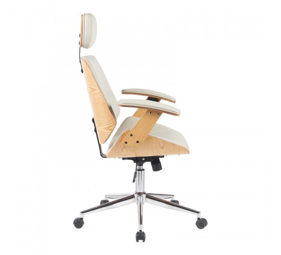 Καρέκλα γραφείου διευθυντή Fetseno μπεζ pu-βάση χρωμίου 53x56x113.5-123.5εκ Υλικό: WOOD - PU - METAL 332-000019