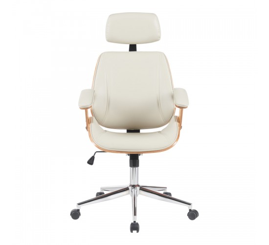 Καρέκλα γραφείου διευθυντή Fetseno μπεζ pu-βάση χρωμίου 53x56x113.5-123.5εκ Υλικό: WOOD - PU - METAL 332-000019