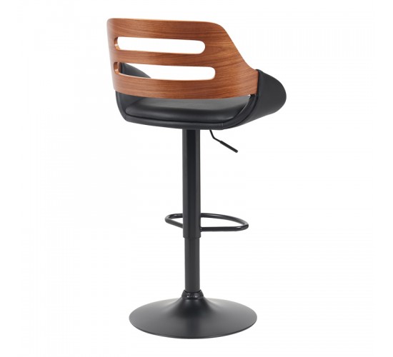 Σκαμπό μπαρ Fern πτυσσόμενο μαύρο pu- ξύλο καρυδί - μέταλλο μαύρο 50x48.5x89-110.5εκ Υλικό: PU - METAL -PLYWOOD 332-000022