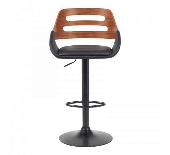 Σκαμπό μπαρ Fern πτυσσόμενο μαύρο pu- ξύλο καρυδί - μέταλλο μαύρο 50x48.5x89-110.5εκ Υλικό: PU - METAL -PLYWOOD 332-000022