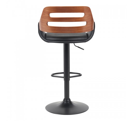 Σκαμπό μπαρ Fern πτυσσόμενο μαύρο pu- ξύλο καρυδί - μέταλλο μαύρο 50x48.5x89-110.5εκ Υλικό: PU - METAL -PLYWOOD 332-000022