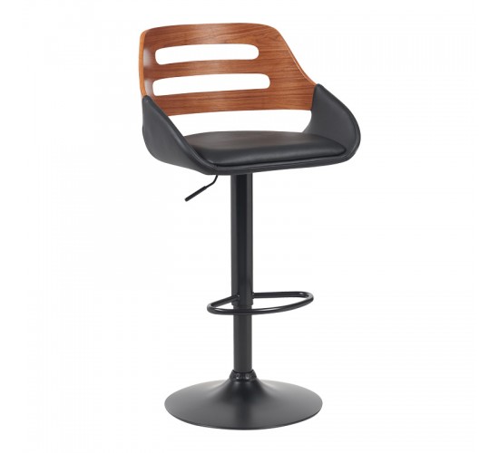 Σκαμπό μπαρ Fern πτυσσόμενο μαύρο pu- ξύλο καρυδί - μέταλλο μαύρο 50x48.5x89-110.5εκ Υλικό: PU - METAL -PLYWOOD 332-000022