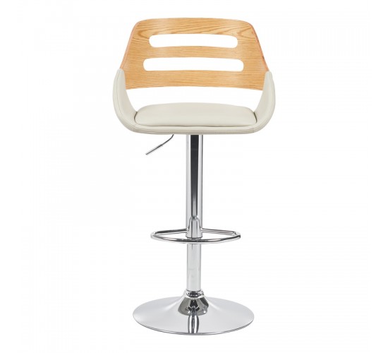 Σκαμπό μπαρ Fern πτυσσόμενο μπεζ pu- ξύλο γκρι - μέταλλο χρωμίου 50x48.5x89-110.5εκ Υλικό: PU - METAL -PLYWOOD 332-000023