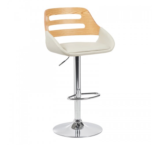 Σκαμπό μπαρ Fern πτυσσόμενο μπεζ pu- ξύλο γκρι - μέταλλο χρωμίου 50x48.5x89-110.5εκ Υλικό: PU - METAL -PLYWOOD 332-000023