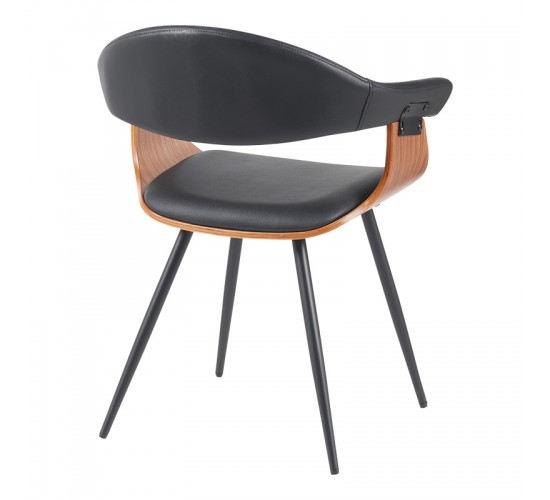 Πολυθρόνα Austen PU μαύρο-ξύλο καρυδί-μέταλλο μαύρο 58x55x77εκ Υλικό: PLYWOOD - PU 332-000024