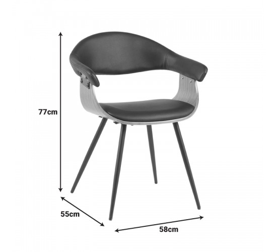 Πολυθρόνα Austen PU μαύρο-ξύλο καρυδί-μέταλλο μαύρο 58x55x77εκ Υλικό: PLYWOOD - PU 332-000024