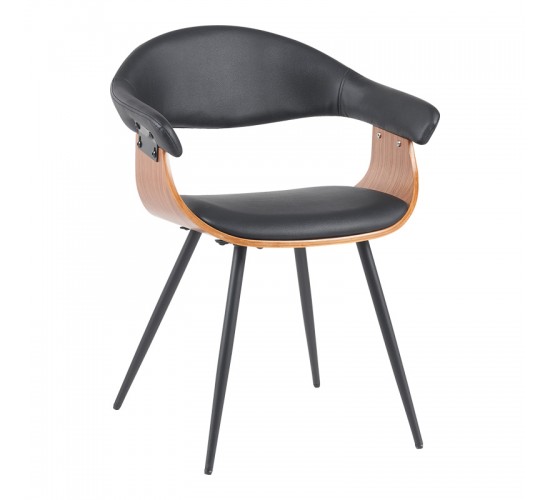 Πολυθρόνα Austen PU μαύρο-ξύλο καρυδί-μέταλλο μαύρο 58x55x77εκ Υλικό: PLYWOOD - PU 332-000024