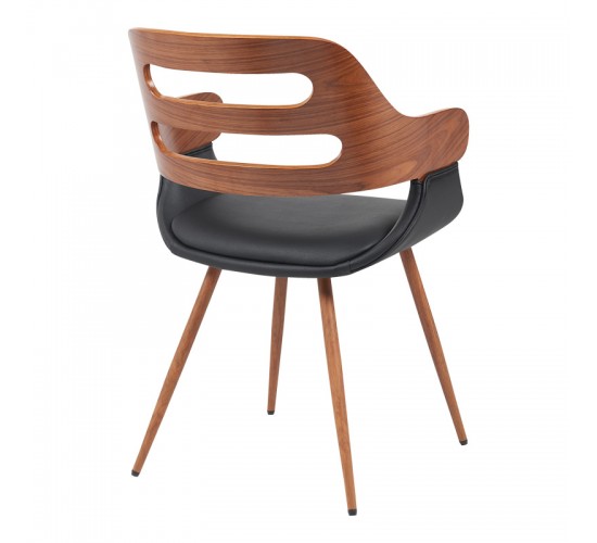 Πολυθρόνα Fern PU μαύρο-ξύλο καρυδί απόχρωση 52x59x80εκ Υλικό: PLYWOOD - PU - METAL 332-000025