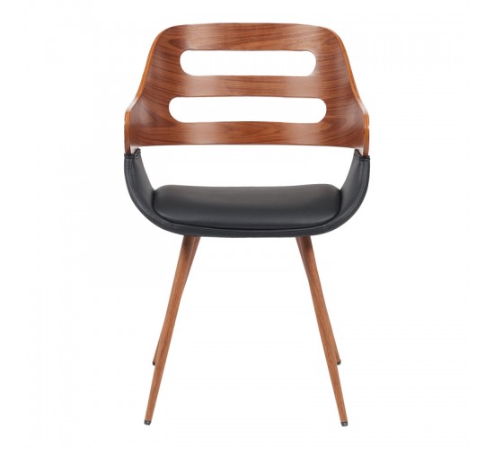 Πολυθρόνα Fern PU μαύρο-ξύλο καρυδί απόχρωση 52x59x80εκ Υλικό: PLYWOOD - PU - METAL 332-000025