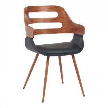 Πολυθρόνα Fern PU μαύρο-ξύλο καρυδί απόχρωση 52x59x80εκ Υλικό: PLYWOOD - PU - METAL 332-000025