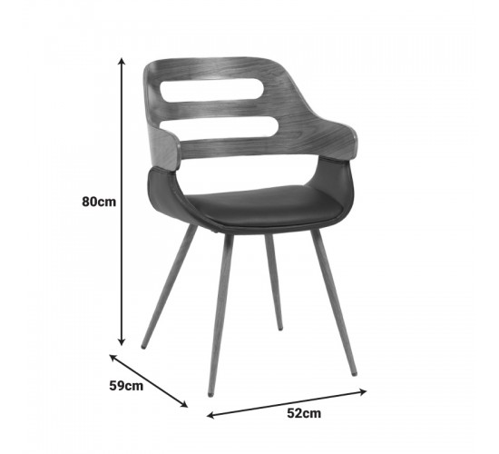Πολυθρόνα Fern PU μαύρο-ξύλο καρυδί απόχρωση 52x59x80εκ Υλικό: PLYWOOD - PU - METAL 332-000025