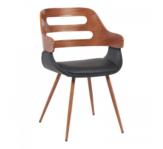 Πολυθρόνα Fern PU μαύρο-ξύλο καρυδί απόχρωση 52x59x80εκ Υλικό: PLYWOOD - PU - METAL 332-000025