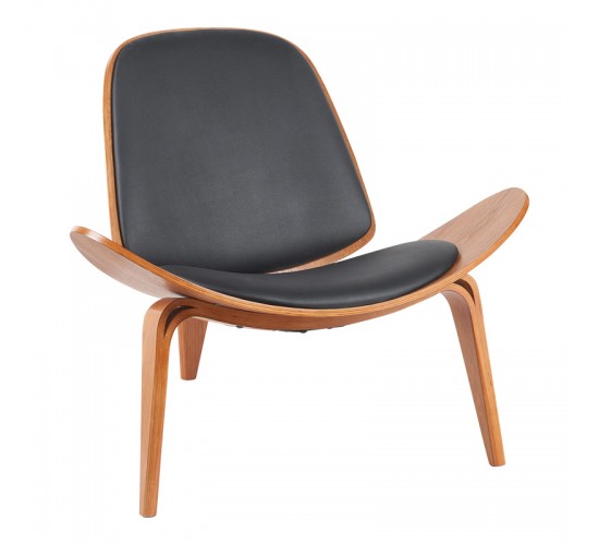 Πολυθρόνα Vilma PU μαύρο- plywood καρυδί 90x76.5x74.5εκ Υλικό: PLYWOOD - PU 332-000026