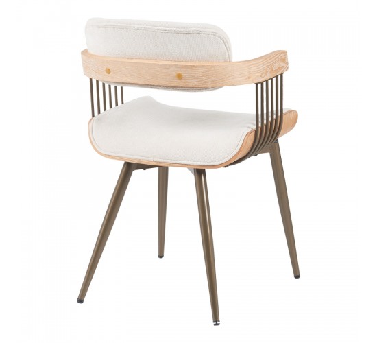 Πολυθρόνα Cameo μέταλλο μπρονζέ-white-wash ξύλο-μπέζ ύφασμα 53x49.5x75.5εκ Υλικό: PLYWOOD - METAL - FABRIC 332-000027