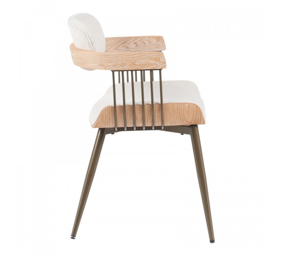 Πολυθρόνα Cameo μέταλλο μπρονζέ-white-wash ξύλο-μπέζ ύφασμα 53x49.5x75.5εκ Υλικό: PLYWOOD - METAL - FABRIC 332-000027