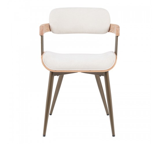 Πολυθρόνα Cameo μέταλλο μπρονζέ-white-wash ξύλο-μπέζ ύφασμα 53x49.5x75.5εκ Υλικό: PLYWOOD - METAL - FABRIC 332-000027