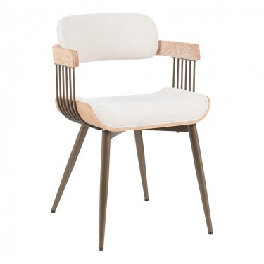 Πολυθρόνα Cameo μέταλλο μπρονζέ-white-wash ξύλο-μπέζ ύφασμα 53x49.5x75.5εκ Υλικό: PLYWOOD - METAL - FABRIC 332-000027