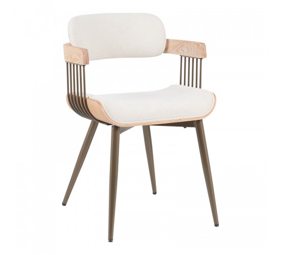 Πολυθρόνα Cameo μέταλλο μπρονζέ-white-wash ξύλο-μπέζ ύφασμα 53x49.5x75.5εκ Υλικό: PLYWOOD - METAL - FABRIC 332-000027