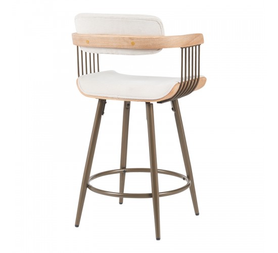 Σκαμπό μπαρ Cameo μέταλλο μπρονζέ-white-wash ξύλο-μπέζ ύφασμα 53x50x93εκ Υλικό: PLYWOOD - METAL - FABRIC 332-000028