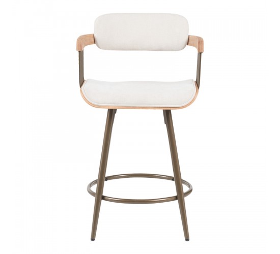 Σκαμπό μπαρ Cameo μέταλλο μπρονζέ-white-wash ξύλο-μπέζ ύφασμα 53x50x93εκ Υλικό: PLYWOOD - METAL - FABRIC 332-000028