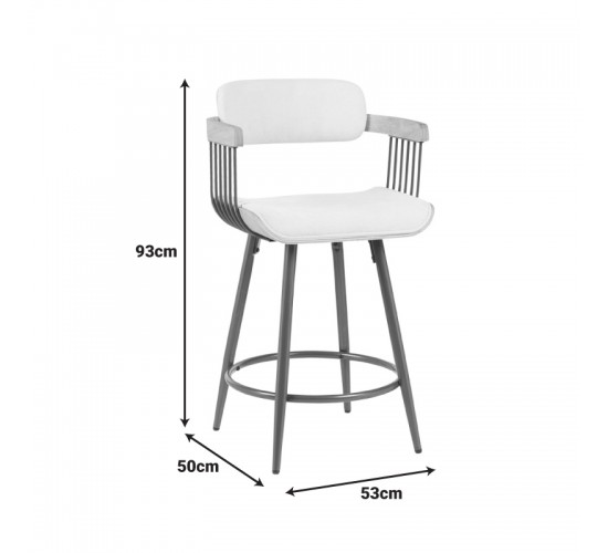 Σκαμπό μπαρ Cameo μέταλλο μπρονζέ-white-wash ξύλο-μπέζ ύφασμα 53x50x93εκ Υλικό: PLYWOOD - METAL - FABRIC 332-000028