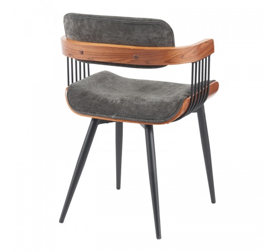 Πολυθρόνα Cameo μέταλλο μαύρο-καρυδί ξύλο-ανθρακί ύφασμα 53x49.5x75.5εκ Υλικό: PLYWOOD - METAL - FABRIC 332-000029