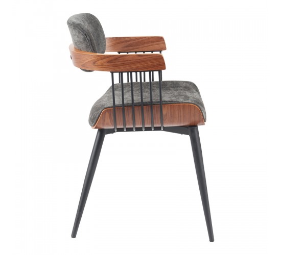 Πολυθρόνα Cameo μέταλλο μαύρο-καρυδί ξύλο-ανθρακί ύφασμα 53x49.5x75.5εκ Υλικό: PLYWOOD - METAL - FABRIC 332-000029