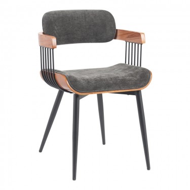 Πολυθρόνα Cameo μέταλλο μαύρο-καρυδί ξύλο-ανθρακί ύφασμα 53x49.5x75.5εκ Υλικό: PLYWOOD - METAL - FABRIC 332-000029