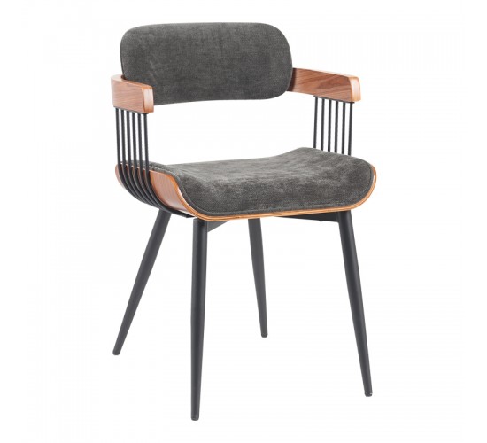 Πολυθρόνα Cameo μέταλλο μαύρο-καρυδί ξύλο-ανθρακί ύφασμα 53x49.5x75.5εκ Υλικό: PLYWOOD - METAL - FABRIC 332-000029