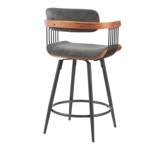 Σκαμπό μπαρ Cameo μέταλλο μαύρο-καρυδί ξύλο-ανθρακί ύφασμα 53x50x93εκ Υλικό: PLYWOOD - METAL - FABRIC 332-000030