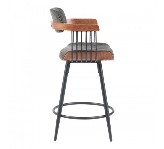 Σκαμπό μπαρ Cameo μέταλλο μαύρο-καρυδί ξύλο-ανθρακί ύφασμα 53x50x93εκ Υλικό: PLYWOOD - METAL - FABRIC 332-000030