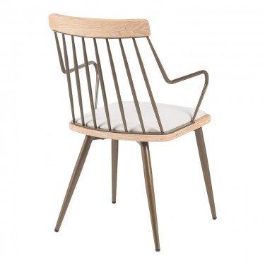 Πολυθρόνα Posse μέταλλο μπρονζέ-white wash ξύλο-μπεζ ύφασμα 52x59x83εκ Υλικό: PLYWOOD - METAL - FABRIC 332-000031