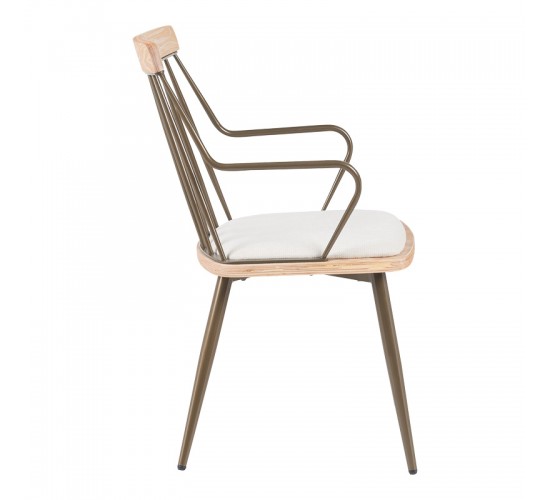 Πολυθρόνα Posse μέταλλο μπρονζέ-white wash ξύλο-μπεζ ύφασμα 52x59x83εκ Υλικό: PLYWOOD - METAL - FABRIC 332-000031