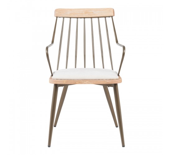 Πολυθρόνα Posse μέταλλο μπρονζέ-white wash ξύλο-μπεζ ύφασμα 52x59x83εκ Υλικό: PLYWOOD - METAL - FABRIC 332-000031