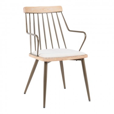 Πολυθρόνα Posse μέταλλο μπρονζέ-white wash ξύλο-μπεζ ύφασμα 52x59x83εκ Υλικό: PLYWOOD - METAL - FABRIC 332-000031