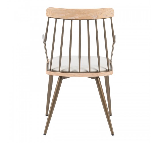 Πολυθρόνα Posse μέταλλο μπρονζέ-white wash ξύλο-μπεζ ύφασμα 52x59x83εκ Υλικό: PLYWOOD - METAL - FABRIC 332-000031