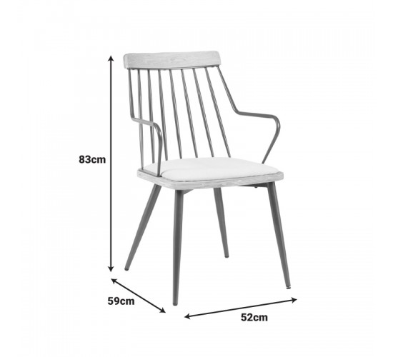 Πολυθρόνα Posse μέταλλο μπρονζέ-white wash ξύλο-μπεζ ύφασμα 52x59x83εκ Υλικό: PLYWOOD - METAL - FABRIC 332-000031