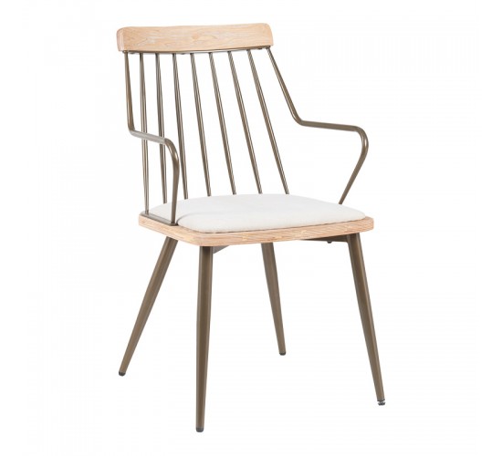 Πολυθρόνα Posse μέταλλο μπρονζέ-white wash ξύλο-μπεζ ύφασμα 52x59x83εκ Υλικό: PLYWOOD - METAL - FABRIC 332-000031