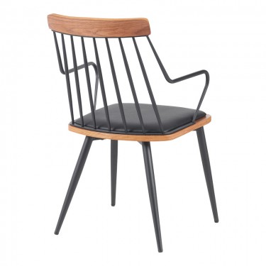 Πολυθρόνα Posse μέταλλο μαύρο-καρυδί ξύλο-μαύρο pu 52x59x83εκ Υλικό: PLYWOOD - METAL - FABRIC 332-000032
