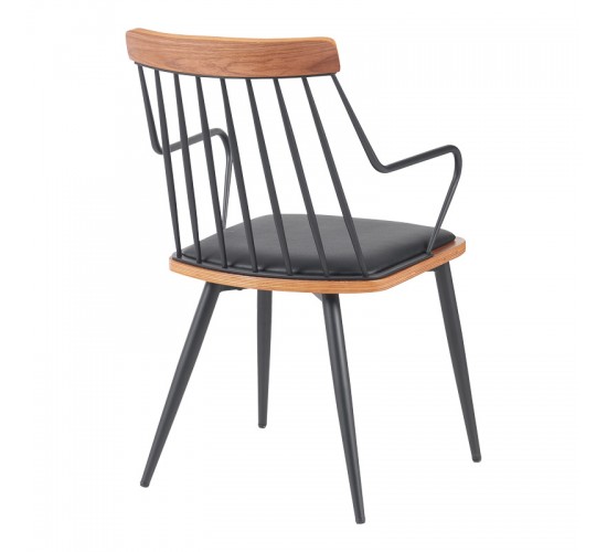 Πολυθρόνα Posse μέταλλο μαύρο-καρυδί ξύλο-μαύρο pu 52x59x83εκ Υλικό: PLYWOOD - METAL - FABRIC 332-000032