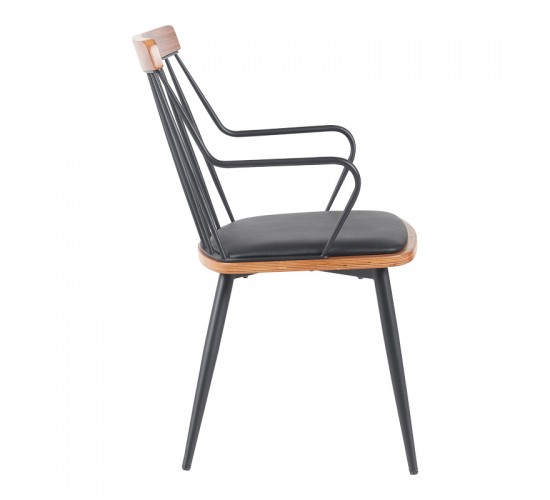 Πολυθρόνα Posse μέταλλο μαύρο-καρυδί ξύλο-μαύρο pu 52x59x83εκ Υλικό: PLYWOOD - METAL - FABRIC 332-000032