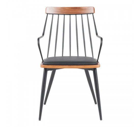 Πολυθρόνα Posse μέταλλο μαύρο-καρυδί ξύλο-μαύρο pu 52x59x83εκ Υλικό: PLYWOOD - METAL - FABRIC 332-000032