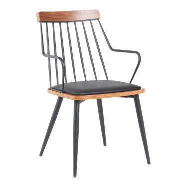 Πολυθρόνα Posse μέταλλο μαύρο-καρυδί ξύλο-μαύρο pu 52x59x83εκ Υλικό: PLYWOOD - METAL - FABRIC 332-000032