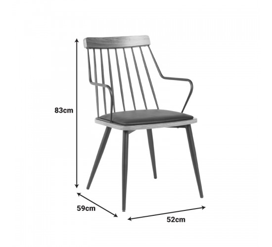 Πολυθρόνα Posse μέταλλο μαύρο-καρυδί ξύλο-μαύρο pu 52x59x83εκ Υλικό: PLYWOOD - METAL - FABRIC 332-000032